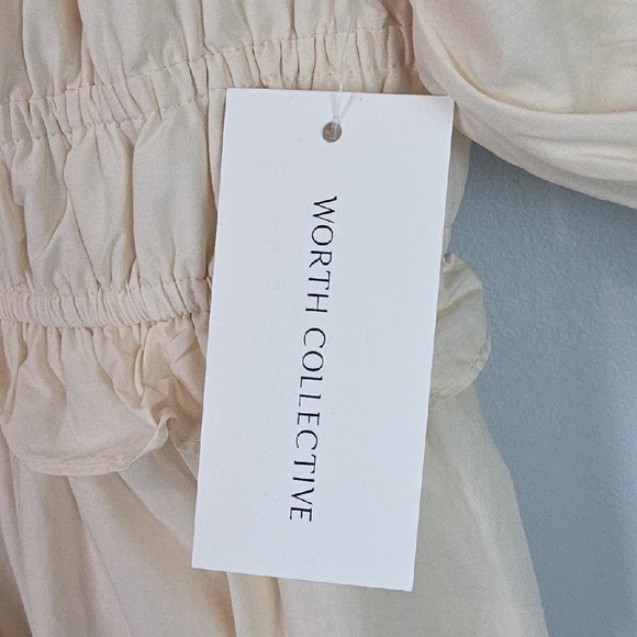 NEW WORTH COLLECTIVE Crissy 100% Cotton Ruched Midi Dress in Cream Bump Friendly - Picture 3 of 12
